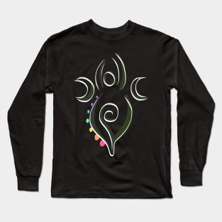 Spiral Goddess T-Shirt Three Symbol Wiccan Pagan and Chakras - green accents Long Sleeve T-Shirt